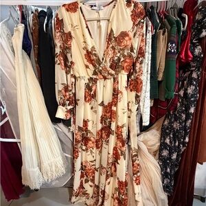 Baltic Born Cream and Brown Floral Long Sleeve Dress